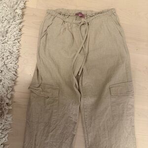 Edikted Tan Linen Cargo Pants Size XS